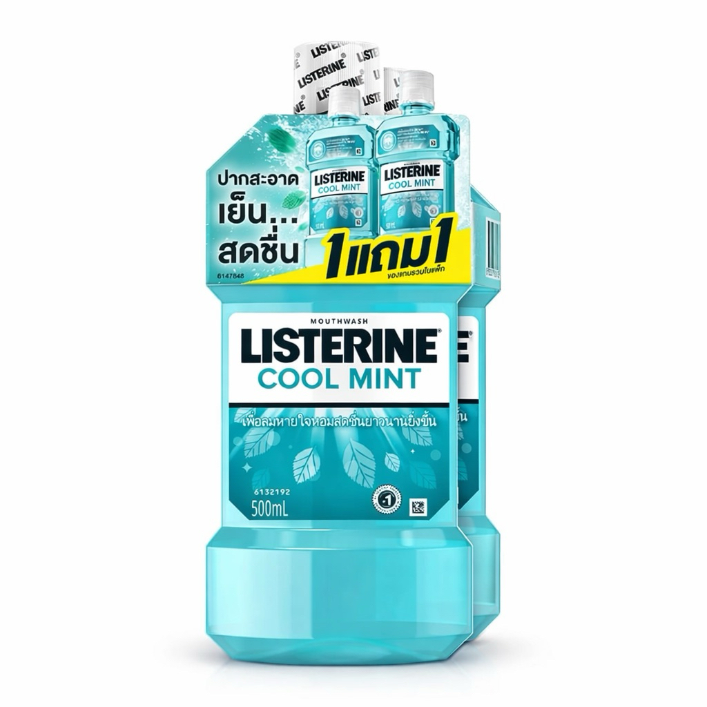 [แพ็ค1แถม1] Listerine Mouthwash Coolmint ลิสเตอรีน น้ำยาบ้วนปาก รสมินต์ 500มล.
