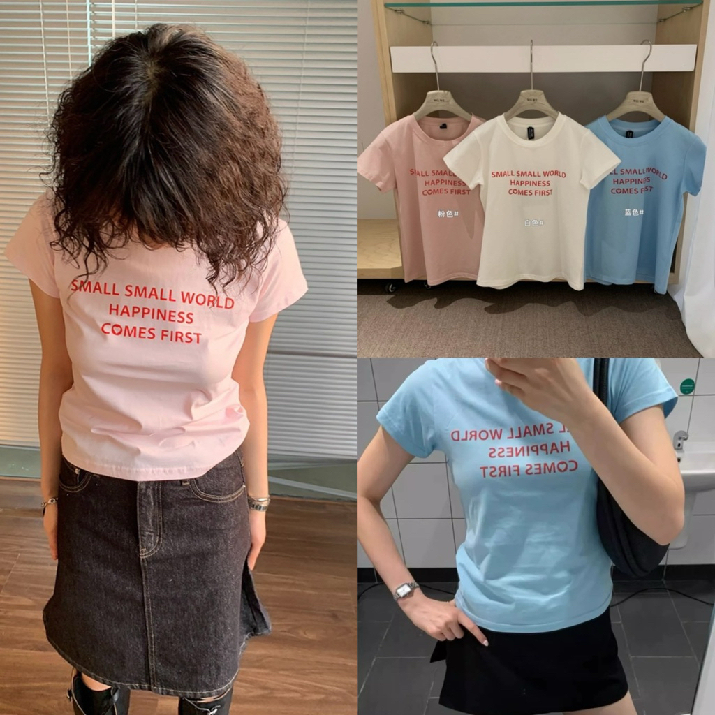 8784# เสื้อคอกลมแขนสั้นสกรีนลายช่วงอก เนื้อผ้าดี งานสวย  TAG:WG.WE 🇰🇷