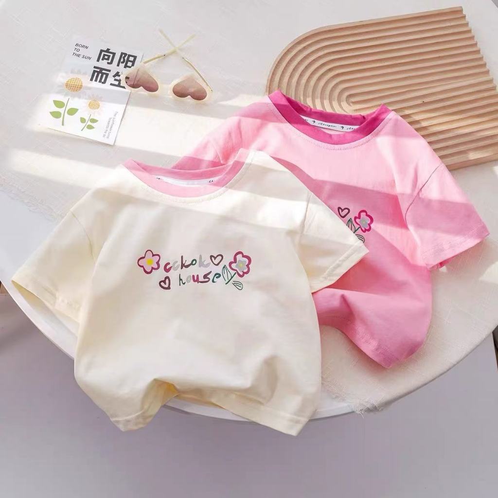 Babyonline(Y006)2K7 (ส่งด่วน1วัน)เสื้อยืดแฟชั่นเด็กผู้หญิงคอกลมแขนสั้นลายน่ารัก ผ้าฝ้าย นิ่ม