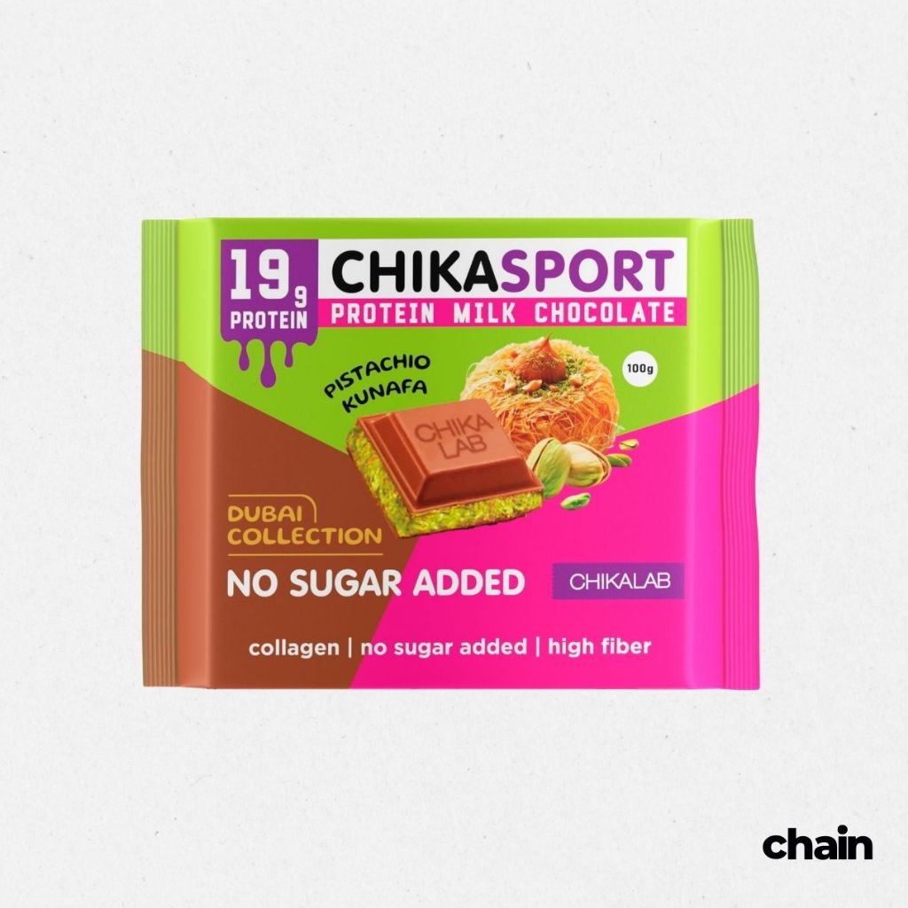 ดูไบ คอลเลกชัน Chikasport โปรตีนช็อกโกแลตนม รสพิสตาชิโอและคะตาอิฟี โดย Chikalab