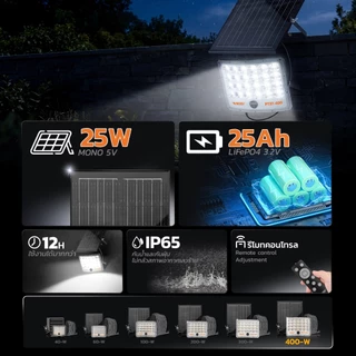 MODI ไฟสปอตไลท์โซล่าเซลล์ 40W60W100W200W300W400W เปิดได้ 3 แสง กันน้ำIP65 โคมไฟพลังงานแสงอาทิตย์
