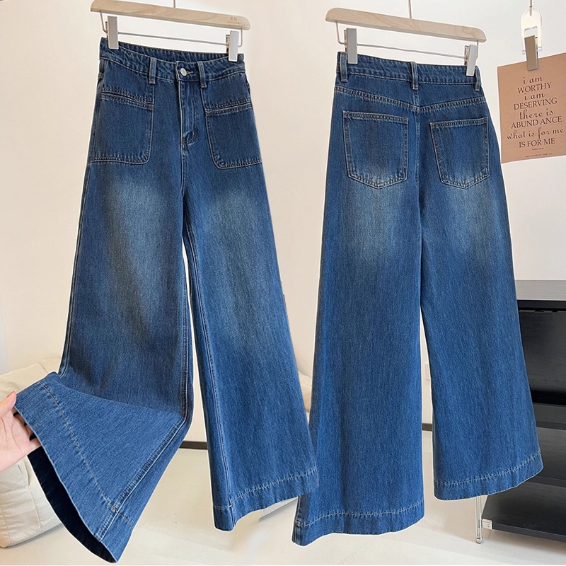 S~5XL Baggy jeans long pants Navy Blue Denim กางเกงทรงตรงลำลองสุดเทรนด์ กางเกงยีนส์เอวสูง ทรงหลวม ลำลอง และอเนกประสงค์