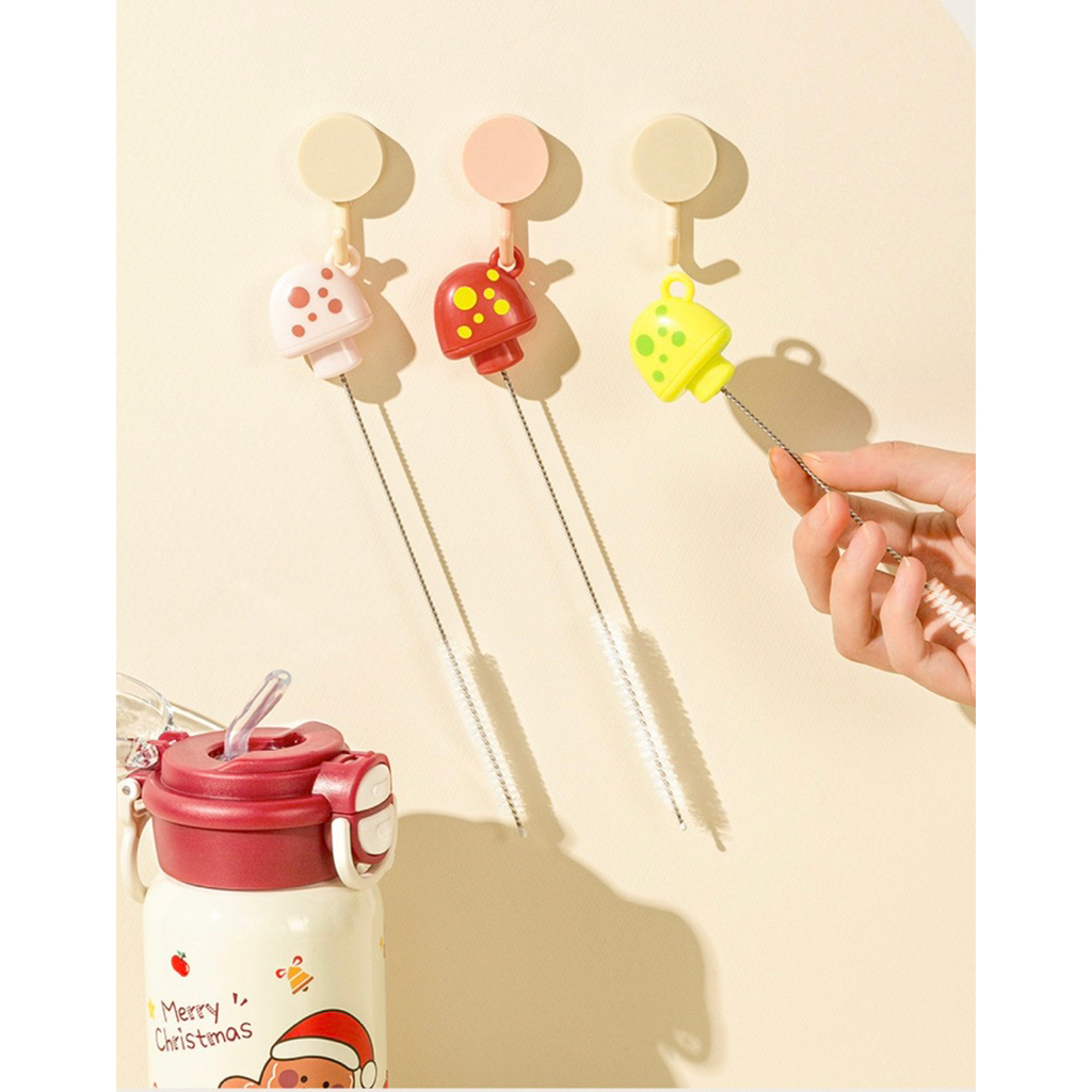 🧸แปรงล้างหลอดแบบมีที่จับลายเห็ด ล้างหลอดหัดดื่ม ล้างหลอดน้ำ โค้งงอได้ ขนแปรงละเอียด - รูปที่ 5