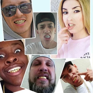 ฟันฮิปฮอป เครื่องประดับทันตกรรมที่ถอดออกได้ hip hop teeth grillz ใส่ง่าย สำหรับปาร์ตี้ ฮัลโลวีน สีเงิน สีทอง