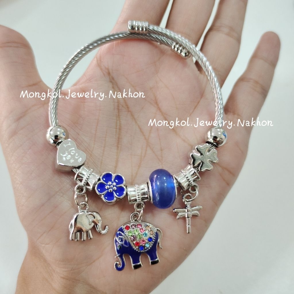 กำไลห้อยช้าง พร้อมส่ง 🇹🇭 กำไล pandora elephant แฟชั่น ฟรีไซส์ ปรับได้