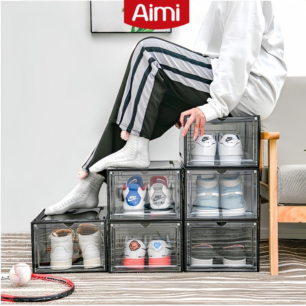 Aimi กล่องใส่รองเท้า 2 ขนาด วัสดุ pet แผงความโปร่งใสสูง วางซ้อนได้ กันฝุ่น กันน้ำ กันกลิ่น กล่องเก็บรองเท้ากล
