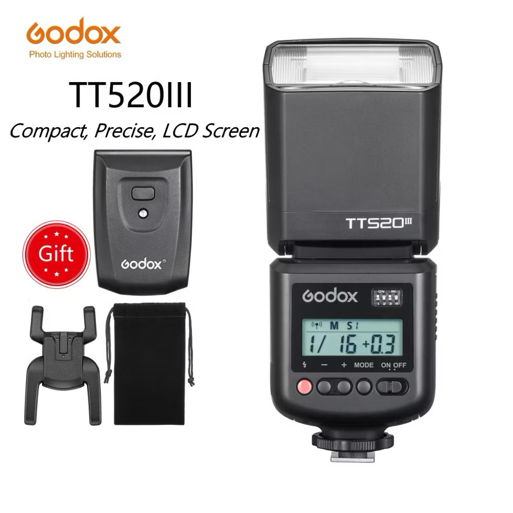 GODOX TT520III แฟลช แมนนวล พร้อม Trigger สำหรับกล้อง Canon Nikon Sony Fuji TT520 III แถมฟรีซอฟบอค