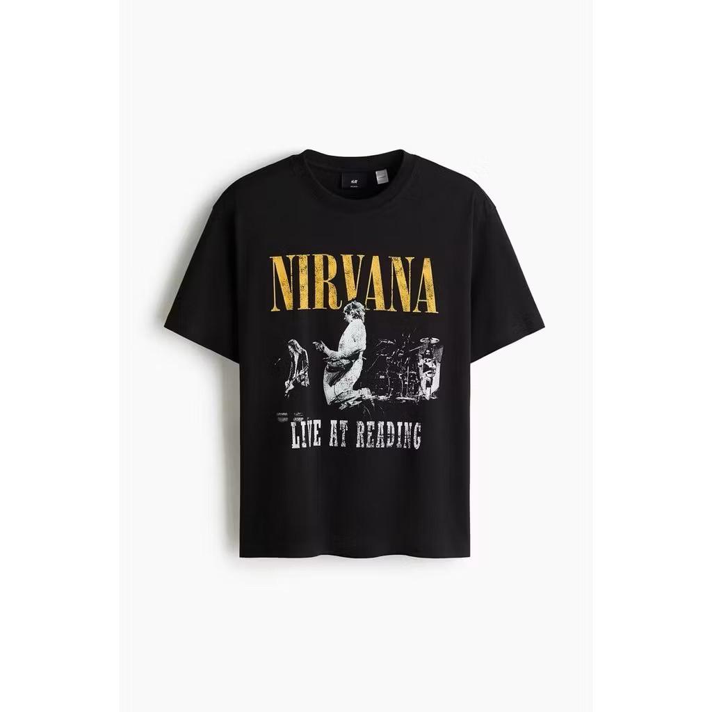 H&M เสื้อยืดพิมพ์ลายลุควินเทจแบบหลวม ผู้ชาย (Nirvana)