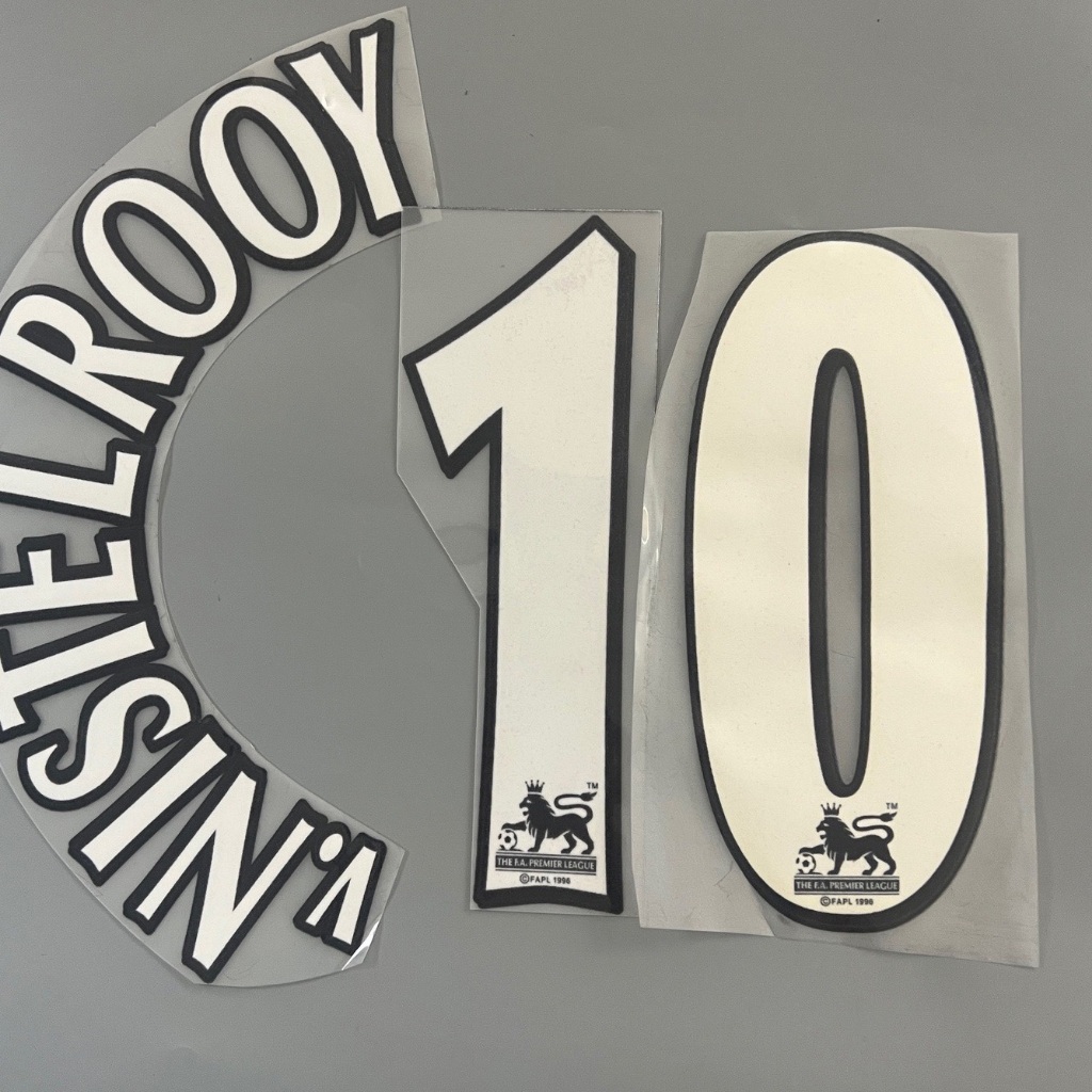 เบอร์ชื่อ เสื้อฟุตบอล ย้อนยุค กัมมะหยี่ พรีเมียร์ลีค 1996-2006 สีขาว 10 v.NISTEROOY Retro Name Number Football Shirt