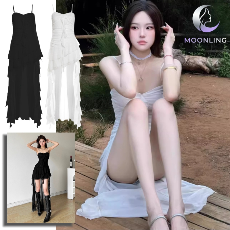 Moon พร้อมส่งจากไทย ชุดมินิเดรส คาวาอี้ สีขาวดำ ดีเทลปลายแต่งปล่อยเกาหลีมาก สีขาวดำ FY2932
