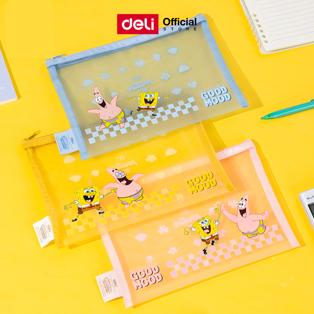 (Deli X Spongebob) ซองซิปตาข่าย Deli รุ่น EH983 ขนาด A4/A5 (3สี/จำหน่าย 1 ชิ้น)