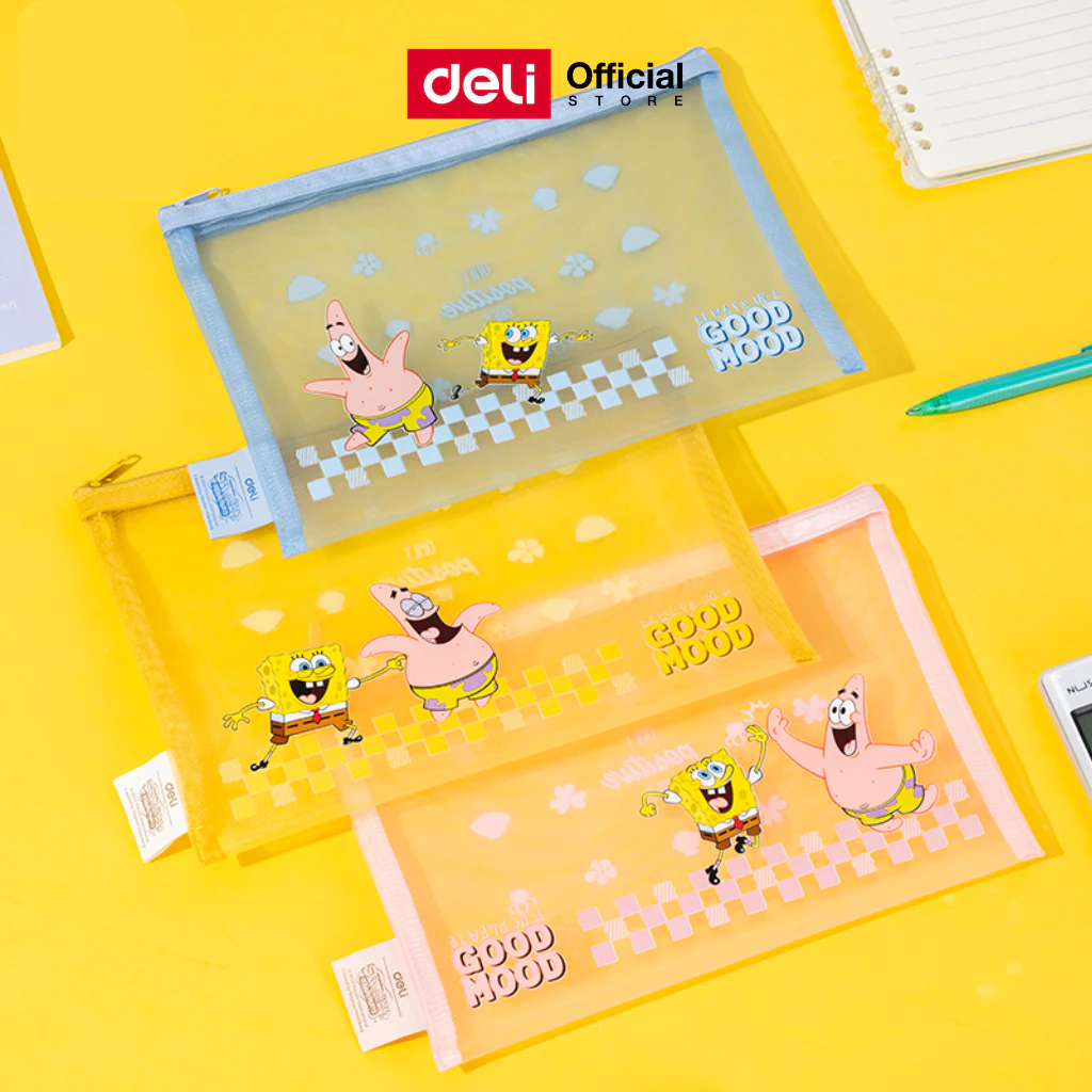 (Deli X Spongebob) ซองซิปตาข่าย Deli รุ่น EH983 ขนาด A4/A5 (3สี/จำหน่าย 1 ชิ้น)