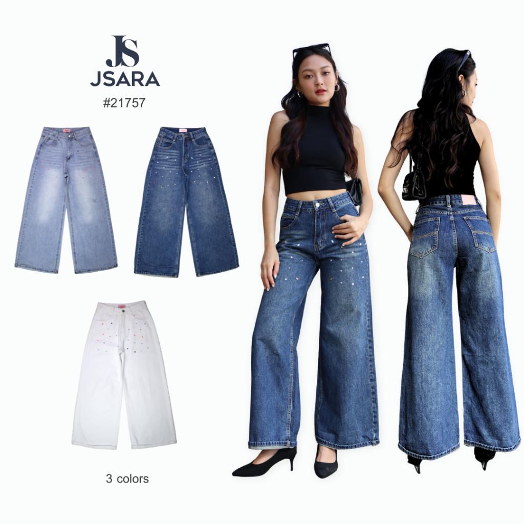 JSARA  รุ่น Shine (Z Sparkle Baggy Jeans)งานจริงสวยมาก วิบวับละมุน ทรงสวย ใส่แล้วดูแพง  ขายาวรหัส #2