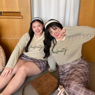 Nam Pan Shirt เสื้อน้องน้ำปั่น เสื้อแขนยาวลายทางโอเวอร์ไซส์ ปักโลโก้ตรงอก🥤🍿🍰💖 | Geebeety
