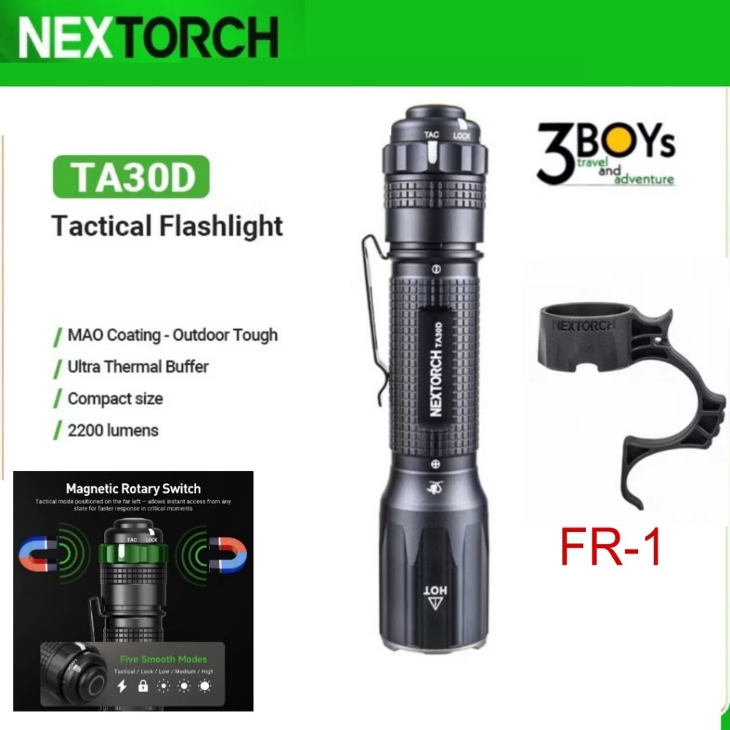 ไฟฉาย Nextorch รุ่น TA30D Tactical One-Step-Strobe พร้อมอุปกรณ์ FR-1 2200 Lumens แบบชาร์จ ของแท้