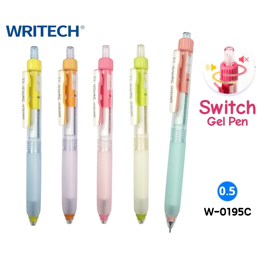 Writech ปากกาเจล W-0195C ขนาด 0.5 มม หมึกน้ำเงิน ปากกาแบบเสียงเงียบและมีเสียงคลิกในด้ามเดียวกัน (ราคา 1 ด้าม)