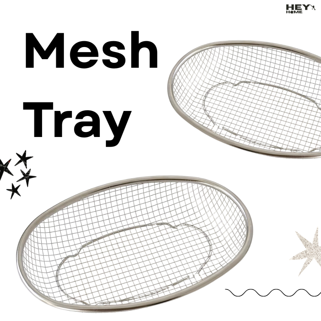 Heyhome ตะกร้าสแตนเลส Mesh tray ตะกร้าใส่ของอเนกประสงค์ ทรงรี แข็งแรง ทนทาน
