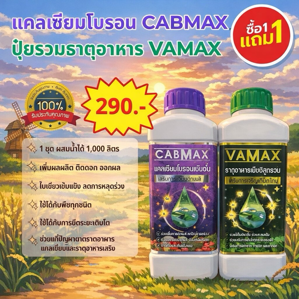 [ชุด 1แถม1] CABMAX+VAMAX แคลเซียมโบรอนเข้มข้น แถม ปุ๋ยธาตุรวม (C1+V1)