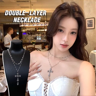 ✨COD✨สร้อยคอ necklace สองชั้น สไตล์เกาหลี ins หรูหรา y2k แฟชั่น cross สวย สไตล์คู่รัก มินิมอล ส่งเร็ว
