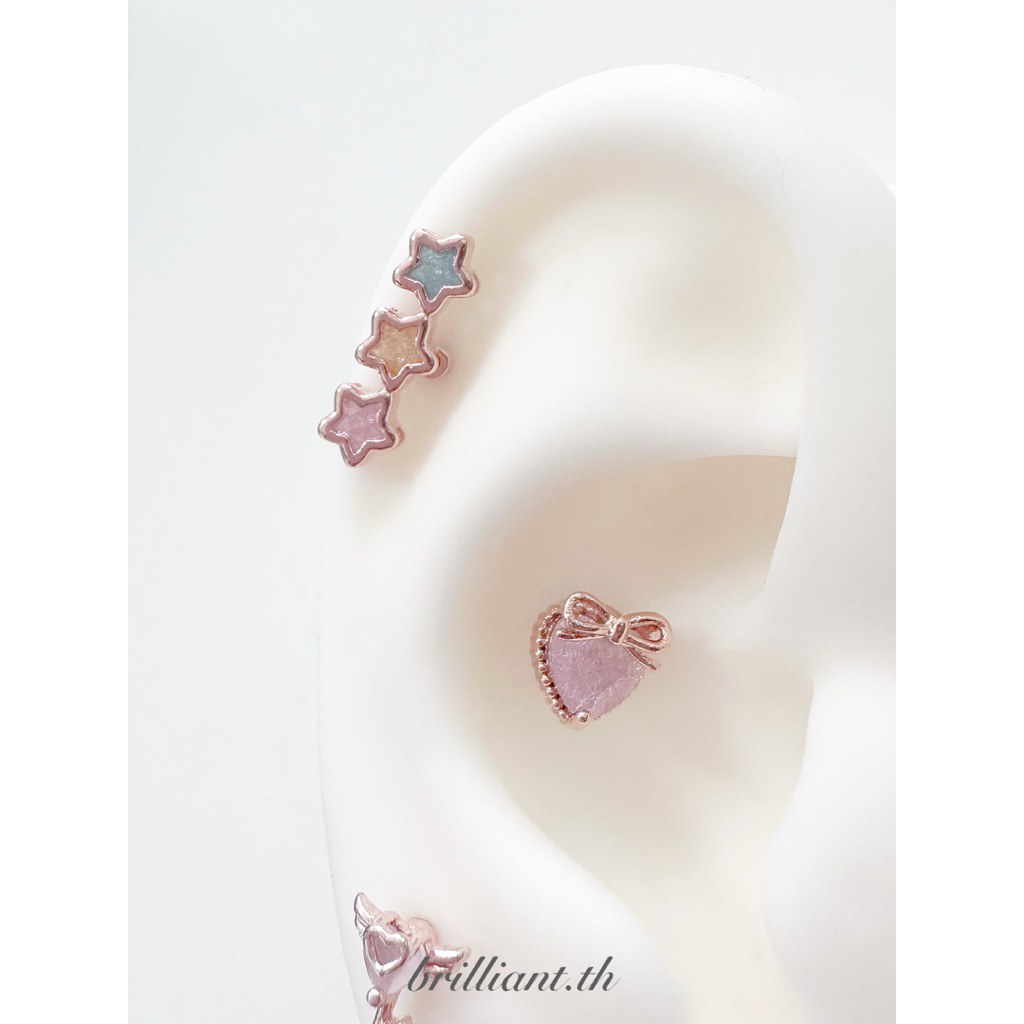 จิวหูเกาหลี ก้านแสตนเลสเกรดเครื่องมือแพทย์ Surgical Stainless Steel / Soft Starry - รูปที่ 4