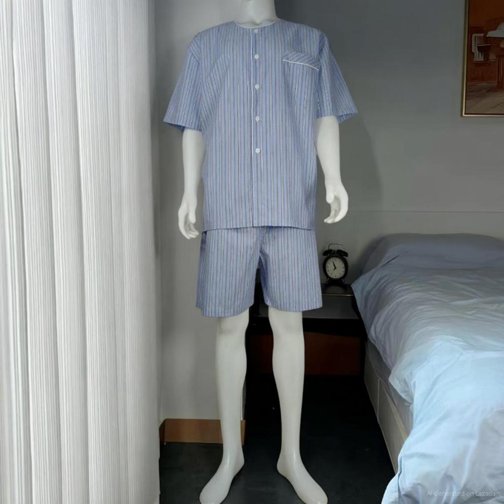 ชุดนอนผู้ชาย คอกลม-ขาสั้น  ผ้าฝ้าย มีหลายลาย  Men pajamas Round neck- short pant Cotton ราคา ถูกที่สุด ดีลบีเคเค แกลเลอรีภาพที่ 7