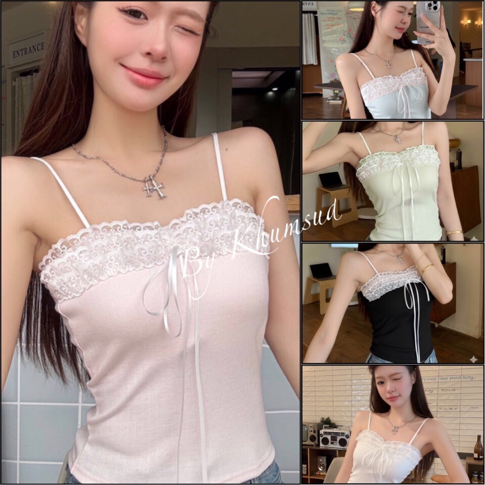 เกาะอกระบาย ดีเทลแต่งชายลูกไม้พร้อมโบว์ตรงหน้าอก มีฟองน้ำในตัว สายปรับได้ ผ้ายืดคุณภาพดี ราคาโรงงานพร้อมส่ง