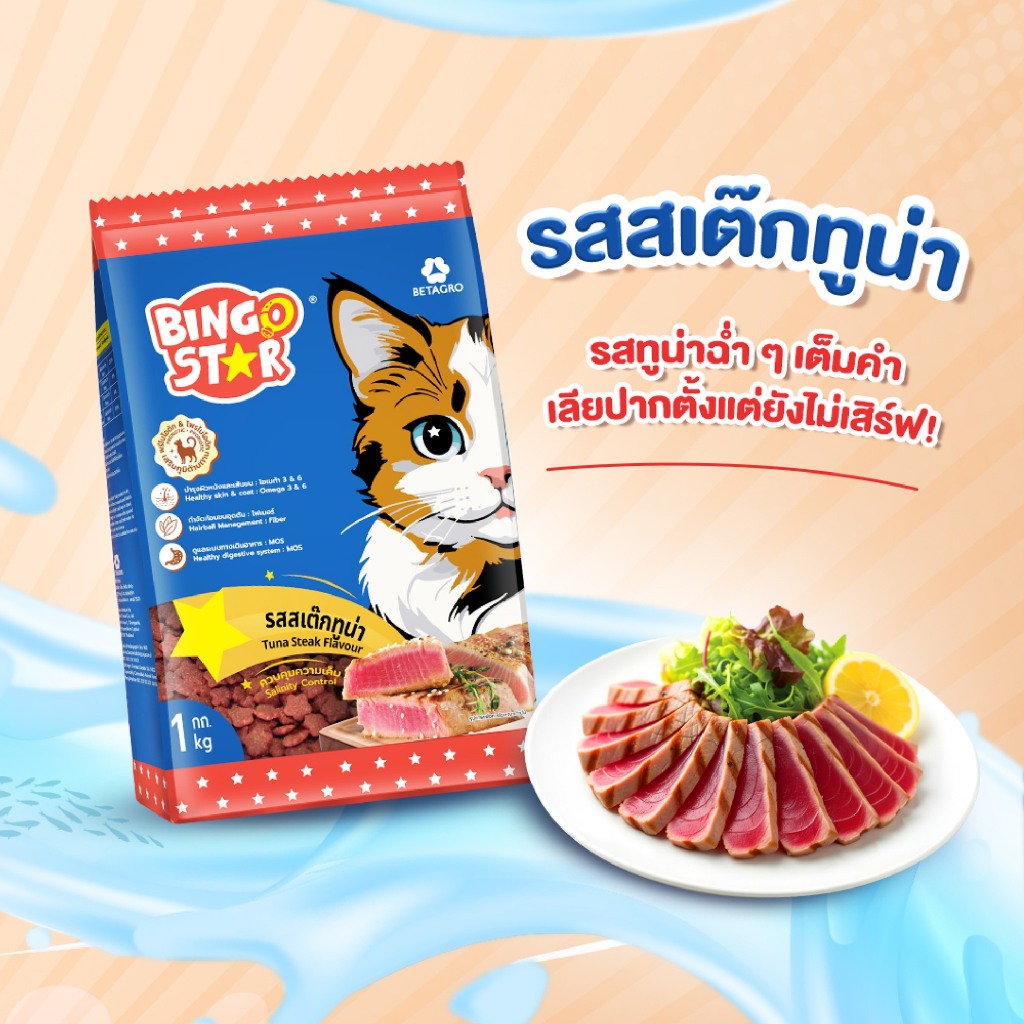 BINGO STAR แมว1ปีขึ้นไป รสสเต๊กปลาทูน่า 20กก.{อาหารแมวเม็ด}