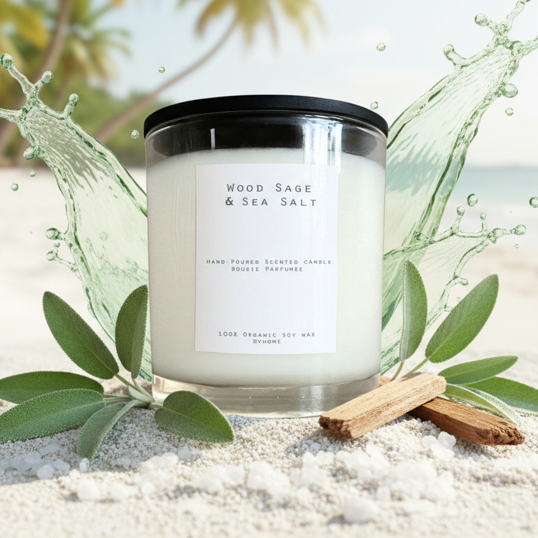 (ลด65บาท โค้ดหน้าร้านลด25+DETAPR40 ลด40) เทียนหอม Jo.L Wood Sage & Sea Salt 300g Soy Wax Candle 2 ไส