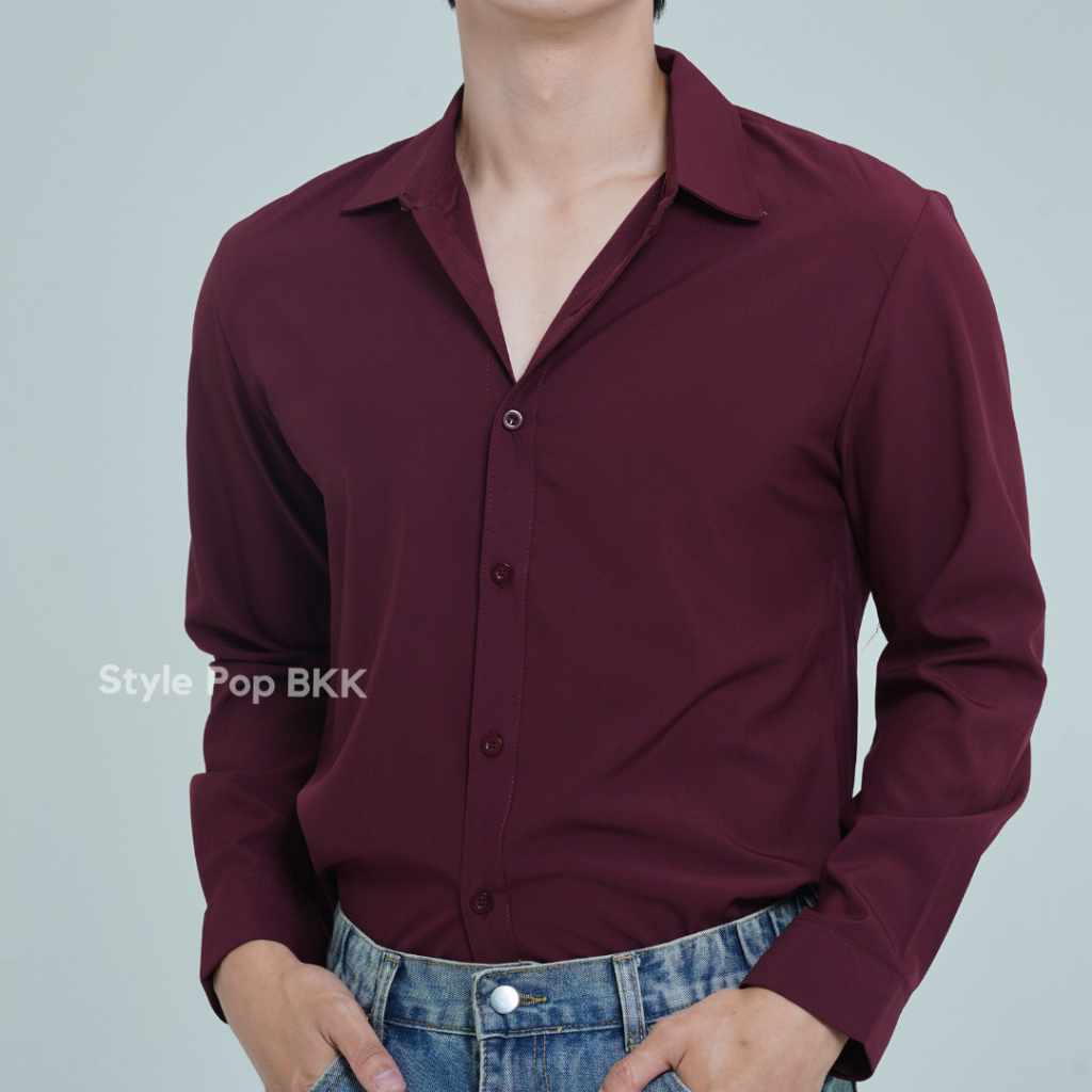 StylePop Brand เสื้อเชิ๊ตแขนยาว เสื้อเชิ๊ตผู้ชายสไตล์เกาหลี รุ่น 8 สี Korean Shirt SY32 ราคา ถูกที่สุด ดีลบีเคเค แกลเลอรีภาพที่ 4