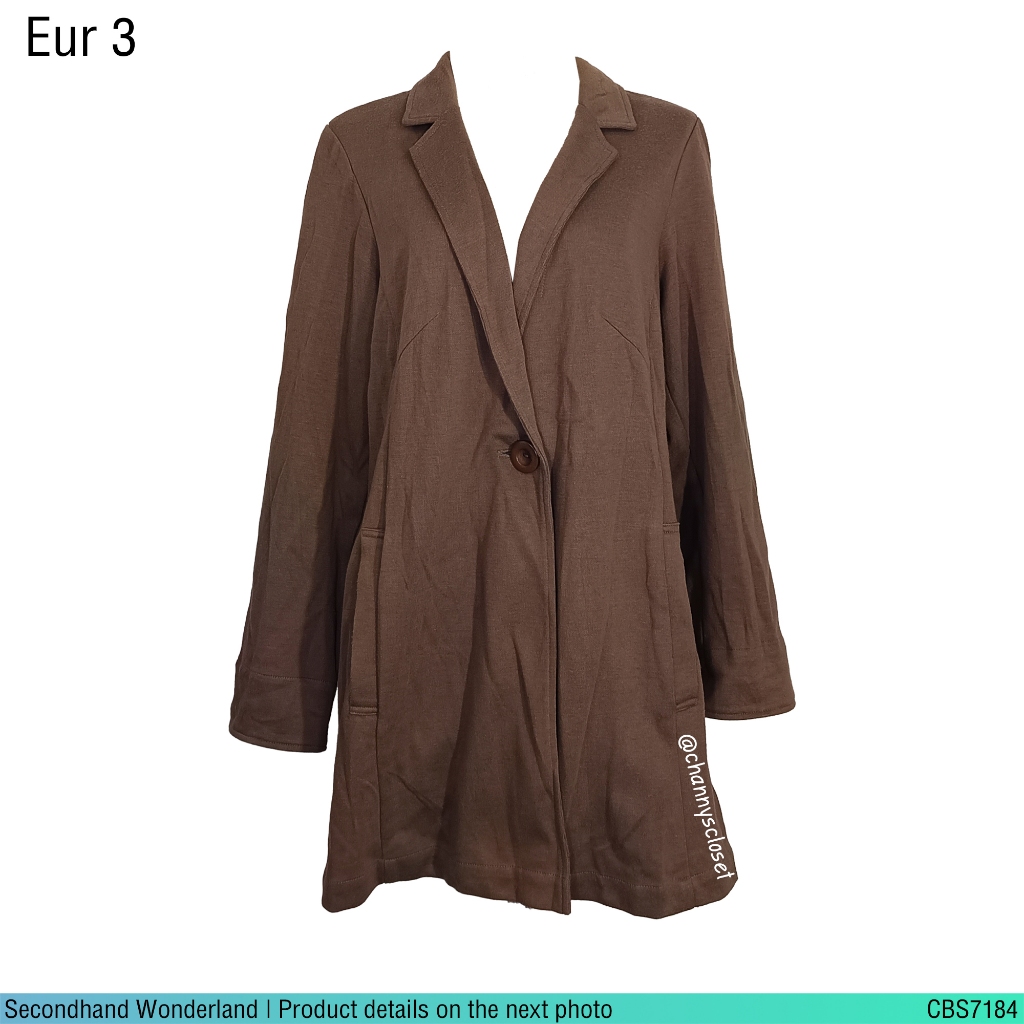 💖USED Eur 3 - Brown Long Blazer | เสื้อเบลเซอร์สีน้ำตาล เสื้อสูท แขนยาว คอปก ทรงใหญ่ ทำงาน แท้ มือสอ