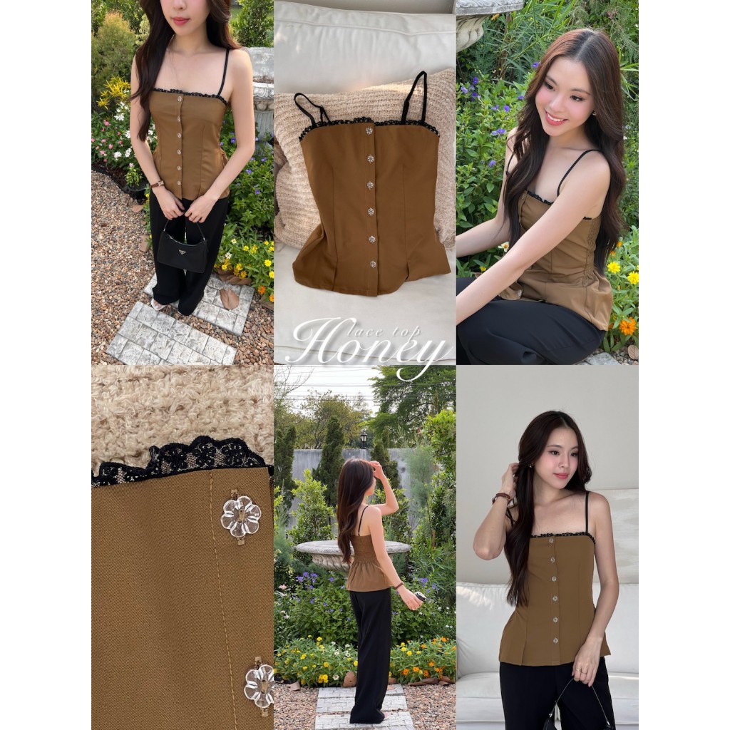 TOPBASIX - Honey lace top เสื้อสายเดี่ยวกระดุมดอกไม้