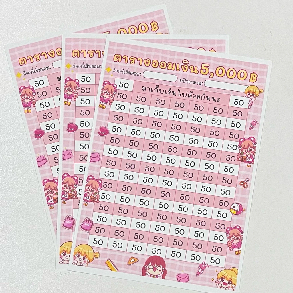 เซตกระดาษสติกเกอร์ตารางออมเงิน ขนาดA5 1ชุดได้3แผ่น ดีไซน์น่ารัก สำหรับจัดการเงินส่วนตัว