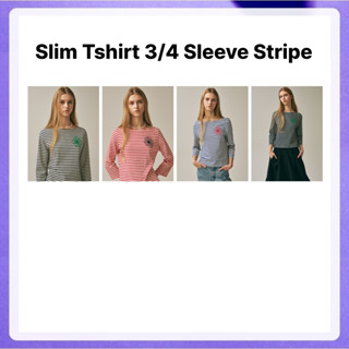 Mardi Mercredi Slim Tshirt 3/4 Sleeve Stripe (Blue Red, Navy…