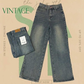 Vintage รุ่น #6689 กางเกงยีนส์ ทรงกระบอก เฟด สนิมอ่อน แต่งเฟ…