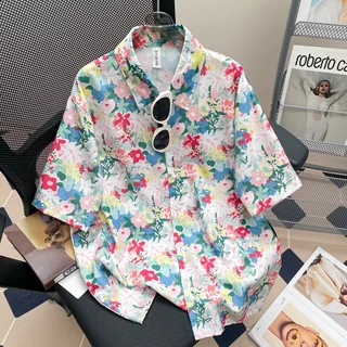 เสื้อเชิ้ตแฟชั่นลายดอก เสื้อฮาวาย เสื้อสงกรานต์ แขนสั้น ติดกระดุมหน้า เนื้อผ้าดีใส่สบาย ผ้าพิมพ์ลายทั้งผืน เสื้อคอปก ใส่