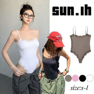 SUN🛍️พร้อมส่ง🛍️บอดี้สูทแต่งขอบลูกไม้ เสื้อแขนกุดรัดรูปสำหรับ…