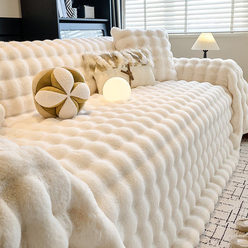 ขนสัตว์กระต่ายผ้าคลุมโซฟา ผ้าห่มโซฟา ผ้าห่ม  อเนกประสงค์ กันลื่นนุ่ม สําหรับตกแต่งบ้าน แบบหนา ผ้าห่มโซฟา 1/2/3/4 ที่นั่ง