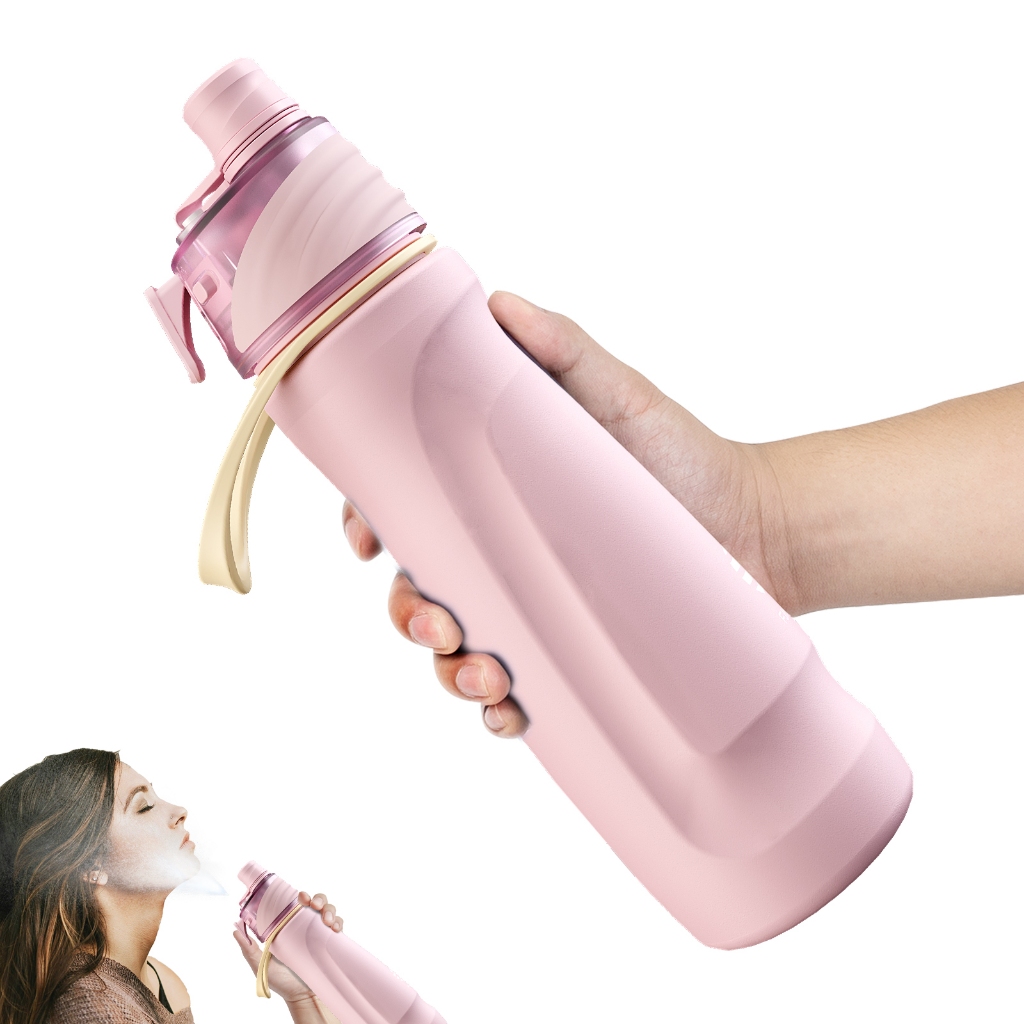 FJbottle 710ml ขวดน้ำสเปรย์น้ำขวดน้ำสแตนเลสขวดน้ำพร้อมหมอกสเปรย์และฉนวนกันความร้อนขวดน้ำกีฬารั่วไหลสำหรับยิมปีนเขากิจกรร