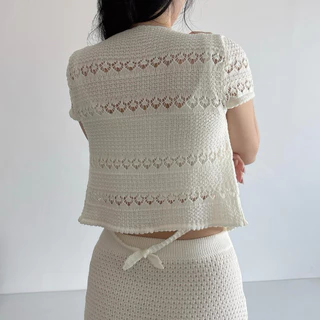 MOMOKA.KNIT🍑 เสื้อคลุมแขนสั้นผูกโบว์หน้า🌺
