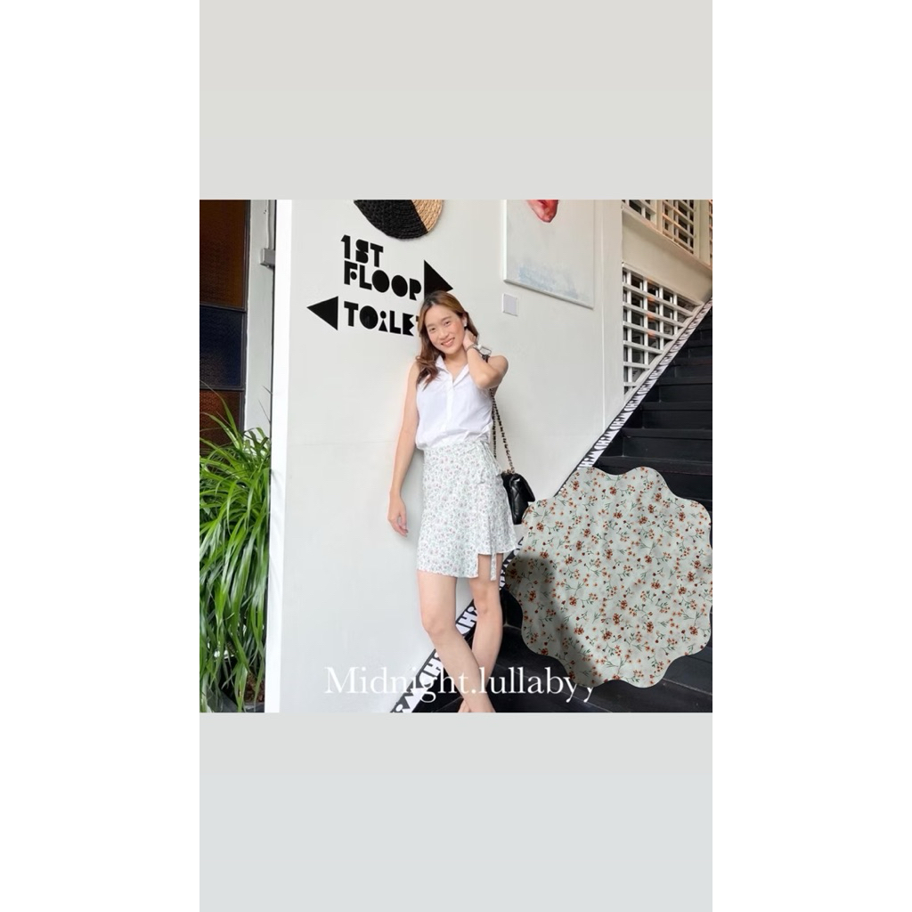 Midnight.lullabyy olivia skirt ดอกสีส้ม-แดง