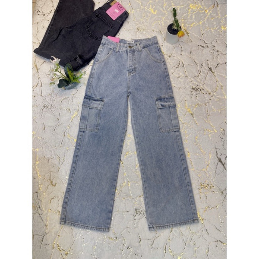กางเกงยีนส์คาร์โก้ กระบอก แบรนด์LIZA Studio มือ2 S-M