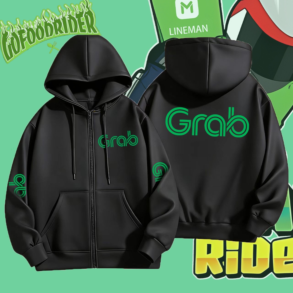 Sulam Grab จับอาหารง่าย Hoodie zipper จับอาหารจัดส่งผ้าฝ้ายบริสุทธิ์แขนยาว ซิป Hoodie กับหมวก Cardigan Unisex Top M-3XL