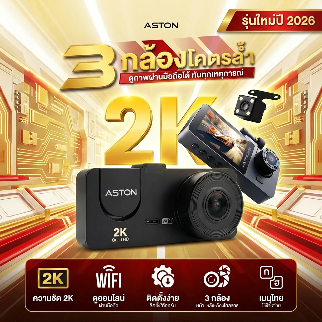 [3กล้อง2K] Aston Triple Wifi 2K กล้องติดรถยนต์ 3 กล้อง รุ่นใหม่ ความชัด 2K รองรับบันทึกขณะจอด 24ชม บันทึกวนซ้ำ ประกัน1ปี thumbnail 5