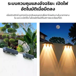 YOWXII ไฟโซล่าเซลล์ Solar light 3LED แสงเหลือง/แสงขาว ไฟโซล่าเซลล์ ติดบันไดหน้าบ้าน รั้วบ้าน ติดผนัง