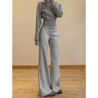[Solid color casual flared pants]สไตล์เกาหลีผู้หญิงเทรนด์สีทึบง่ายฮอร์นกางเกงลำลอง