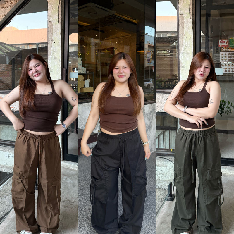 🌈SpinnyHouse🌈กางเกงคาร์โก้ สาวอวบ มีไซส์ M XL เอวยางยืด ผ้าไมโคร กระบอกใหญ่ กระเป๋าข้าง กางเกงสาวอวบ รุ่น กางเกงโจอี้