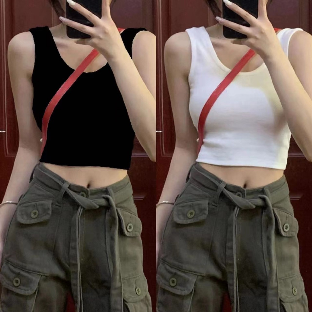 เสื้อครอปผู้หญิง (CL-043)  เสื้อกล้าม  สีพื้น กล้ามครอป สไตล์เกาหลี แขนกุดผ้านุ่ม ไม่บาง