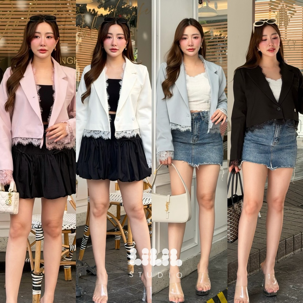 [พร้อมส่งจากไทย]🧶เสื้อBlazer Crop ชายลูกไม้🧶