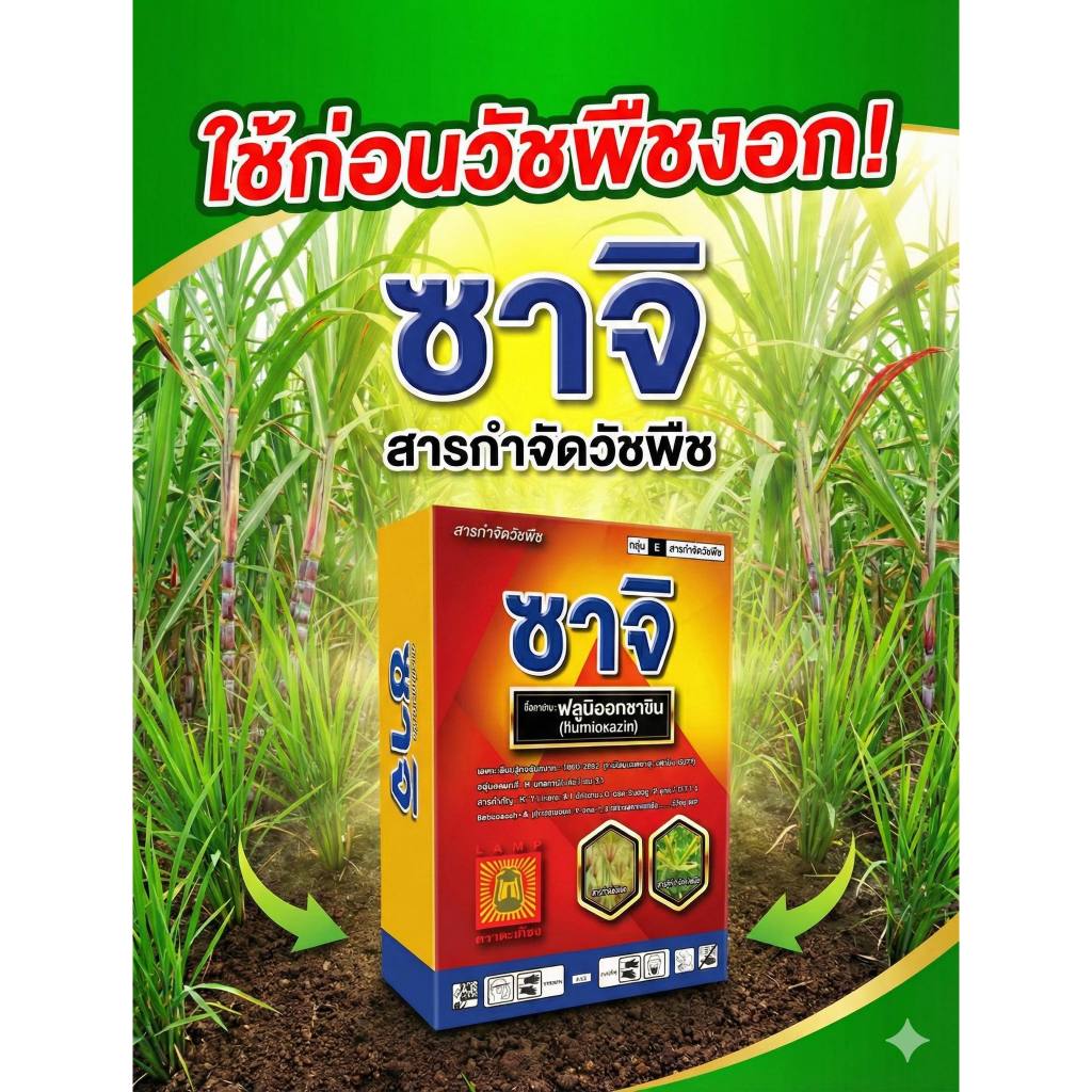 ซาจิ สารฟลูมิออกซาซิน ตราตะเกียง (50g) สารตัวเดียวกับซูมิโซย่า ใช้ก่อนวัชพืชงอก เพื่อประสิทธิภาพสูงสุด คุมนาน 2-3 เดือน
