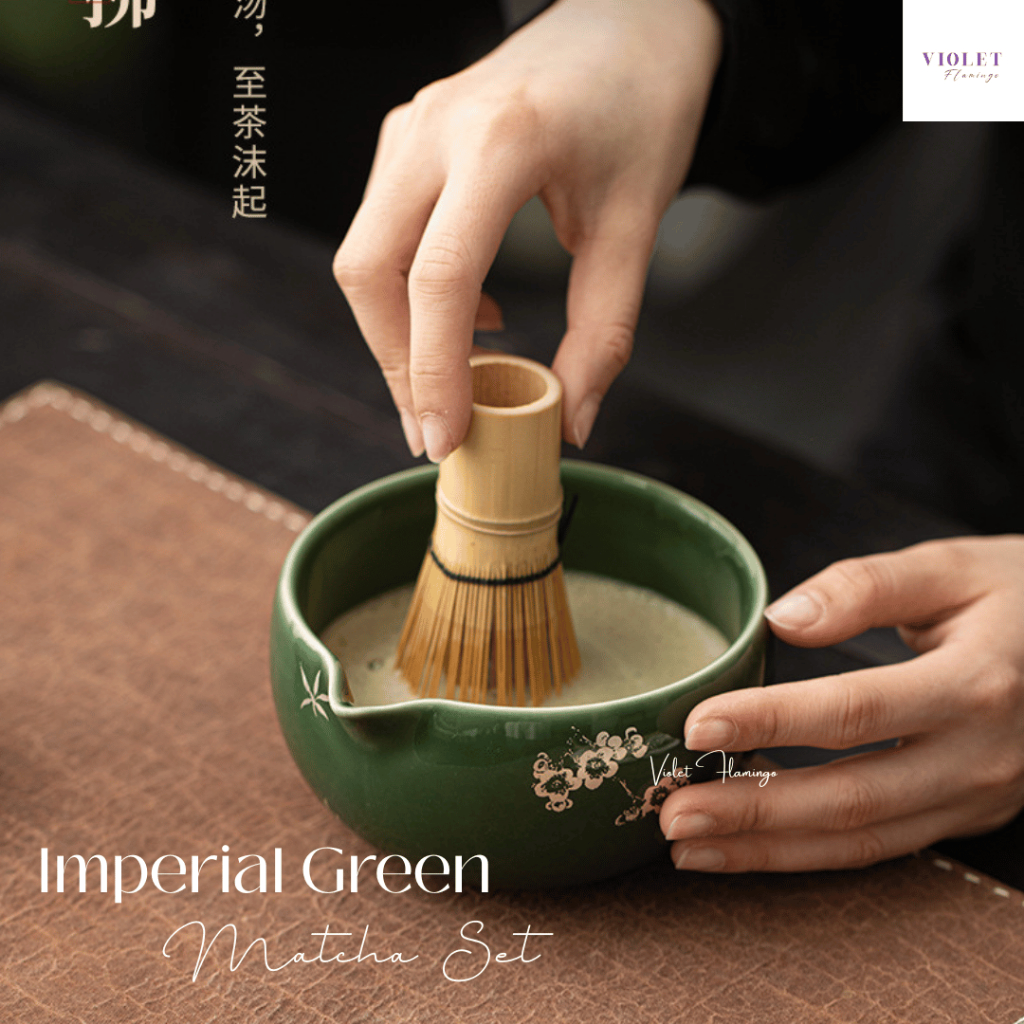 Violet Flamingo - Imperial Green Matcha Set ชุดชงชาเขียวญี่ปุ่นสีเขียวหยก เซรามิคเกรดพรีเมี่ยม ลายดอกไม้ พร้อมกล่อง - รูปที่ 6